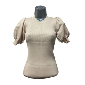 NWT T Tahari Fitted Ribbed Sweater with short puff sleeve size XS